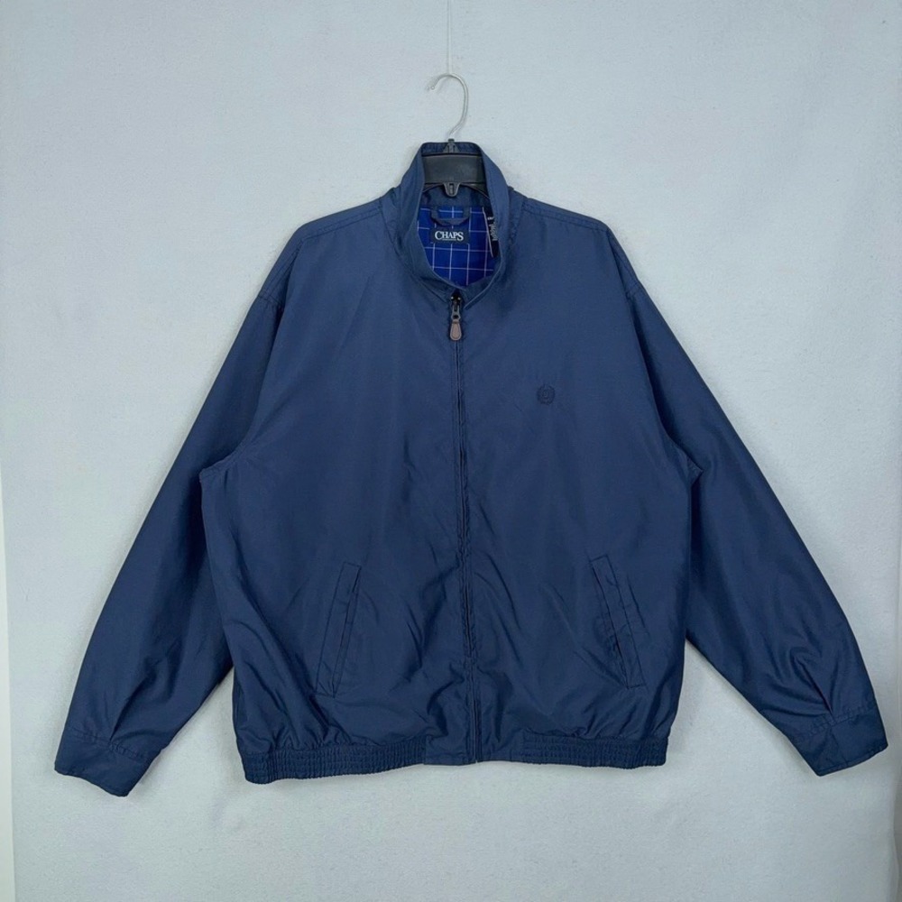 Chaps Jacket Mens XXL Navy Blue Plain Full Zip Casual Classic Preppy Windbreaker